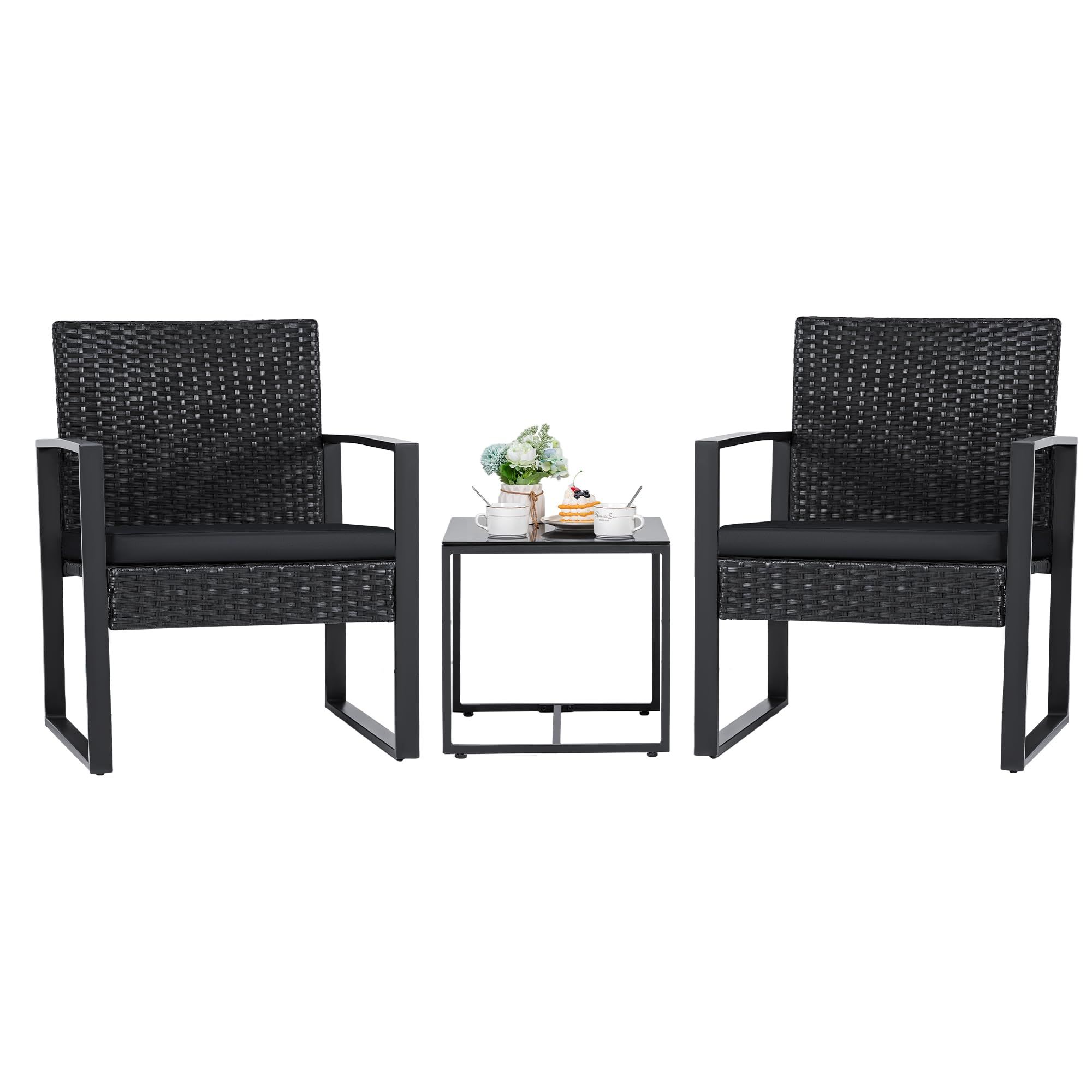 Wicker Outdoor Furniture Set, 3 Pieces 