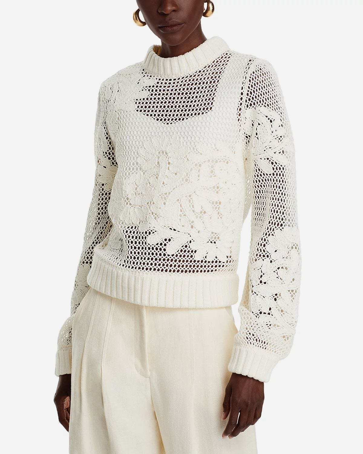 White Embroidered Knit Sweater