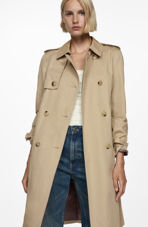 Classic Double Breasted Water Repellent Cotton Trench Coat in Beige