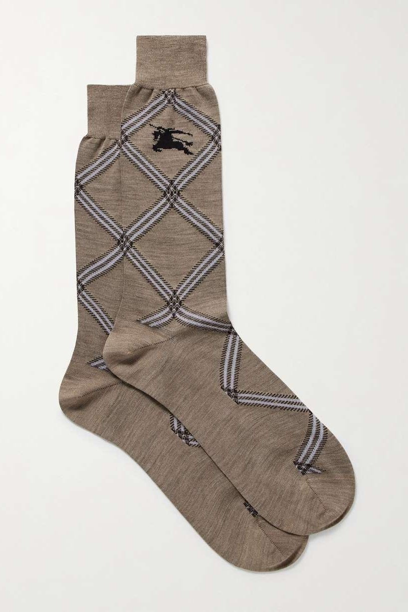 Checked wool-blend socks