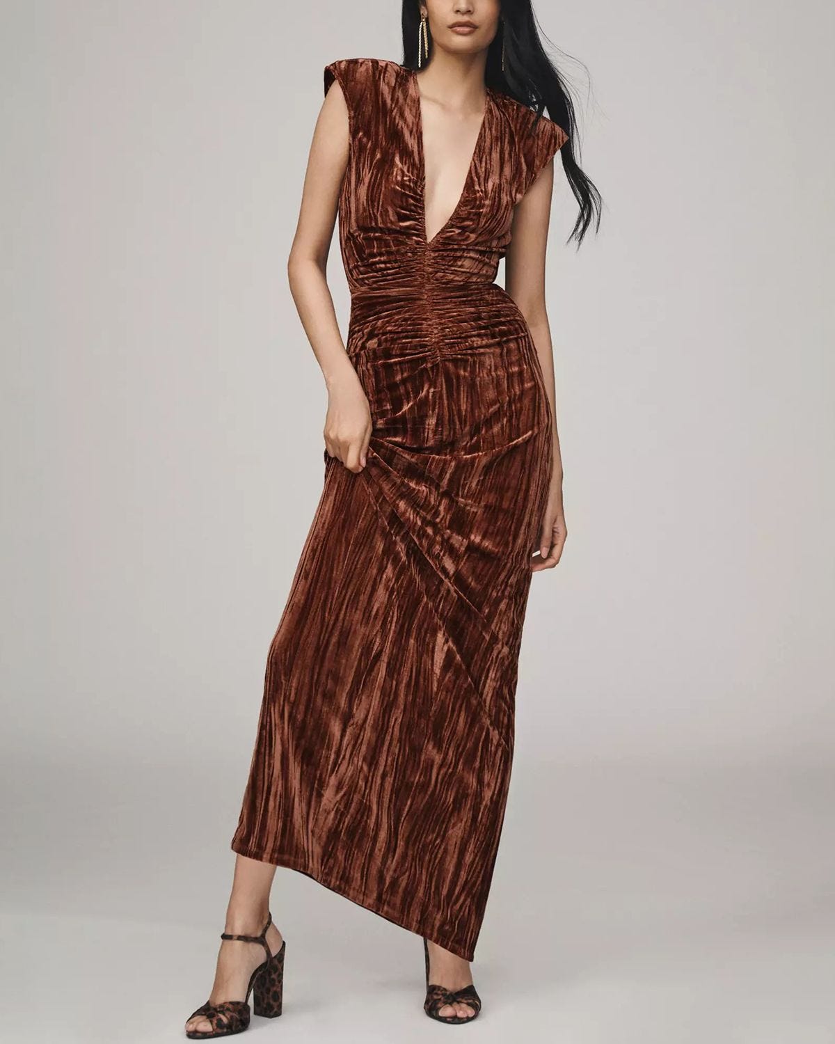 Hayley V-Neck Column Velvet Maxi Dress