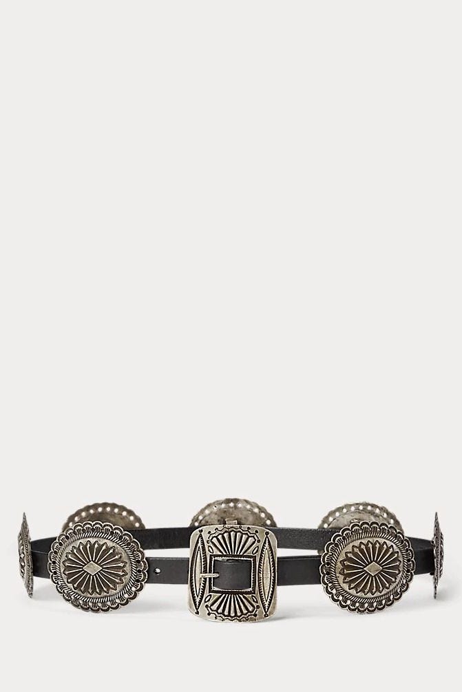 Metal-Accent Leather Belt