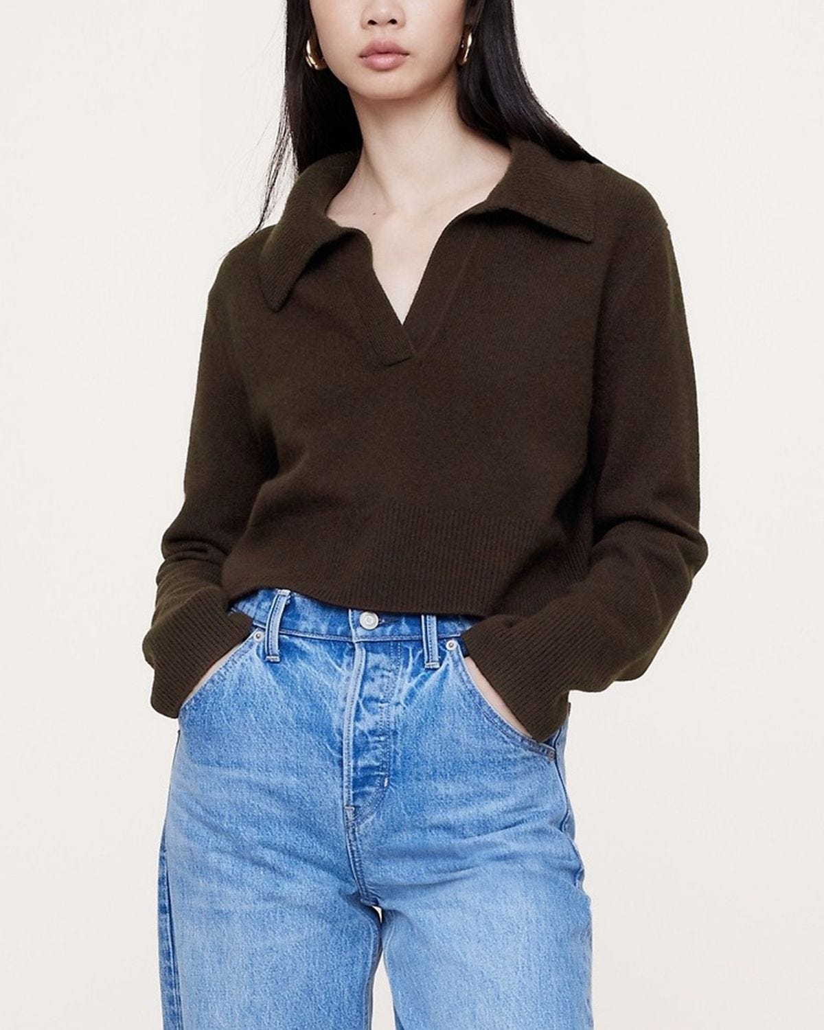 Cashmere Cropped Sweater Polo