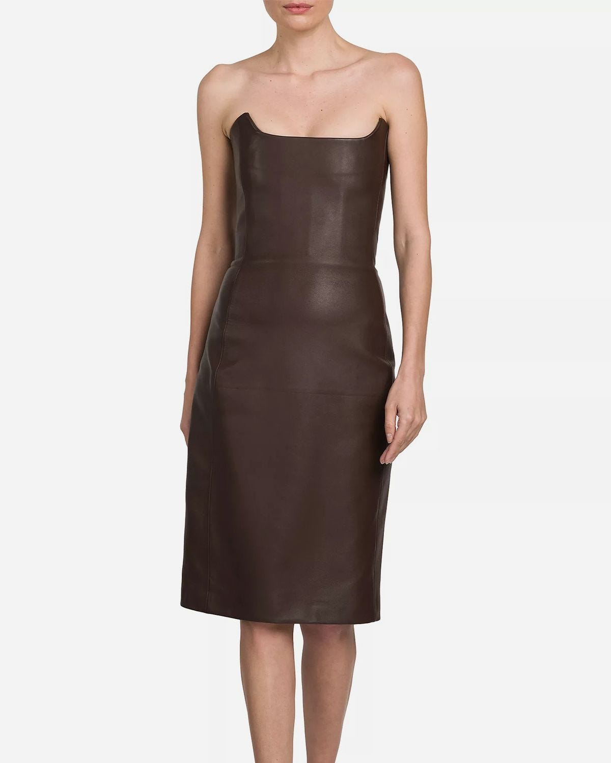 Leather Strapless Bustier Midi-Dress