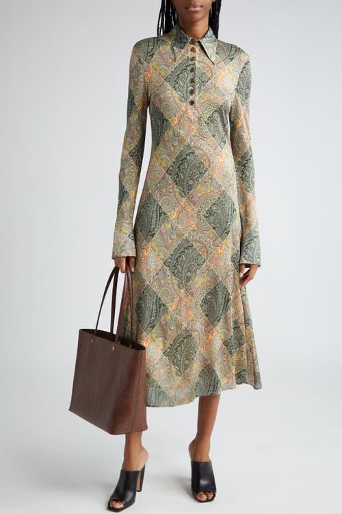 Patchwork Paisley Long Sleeve Shirtdress