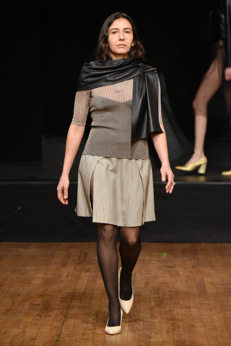 new york, new york february 14 a model walks the runway at the maryam nassir zadeh show during new york fashion week the shows fallwinter 2022 at the clemente theatre on february 14, 2022 in new york city photo by albert ursogetty images