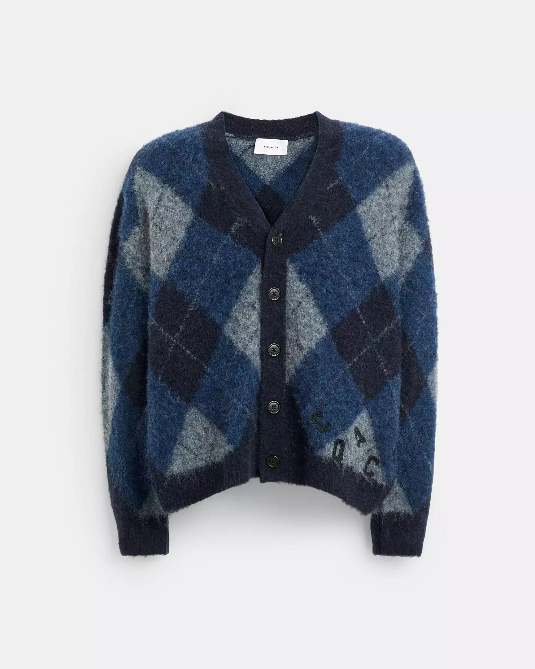 Fuzzy Argyle Cardigan