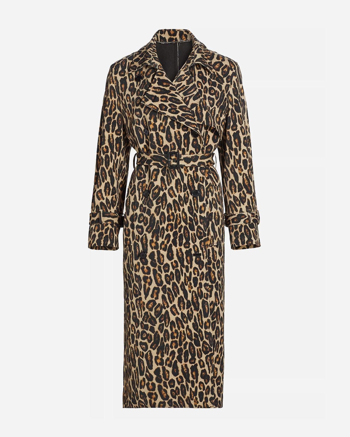 Relaxed Trench Coat in Leopard Wool