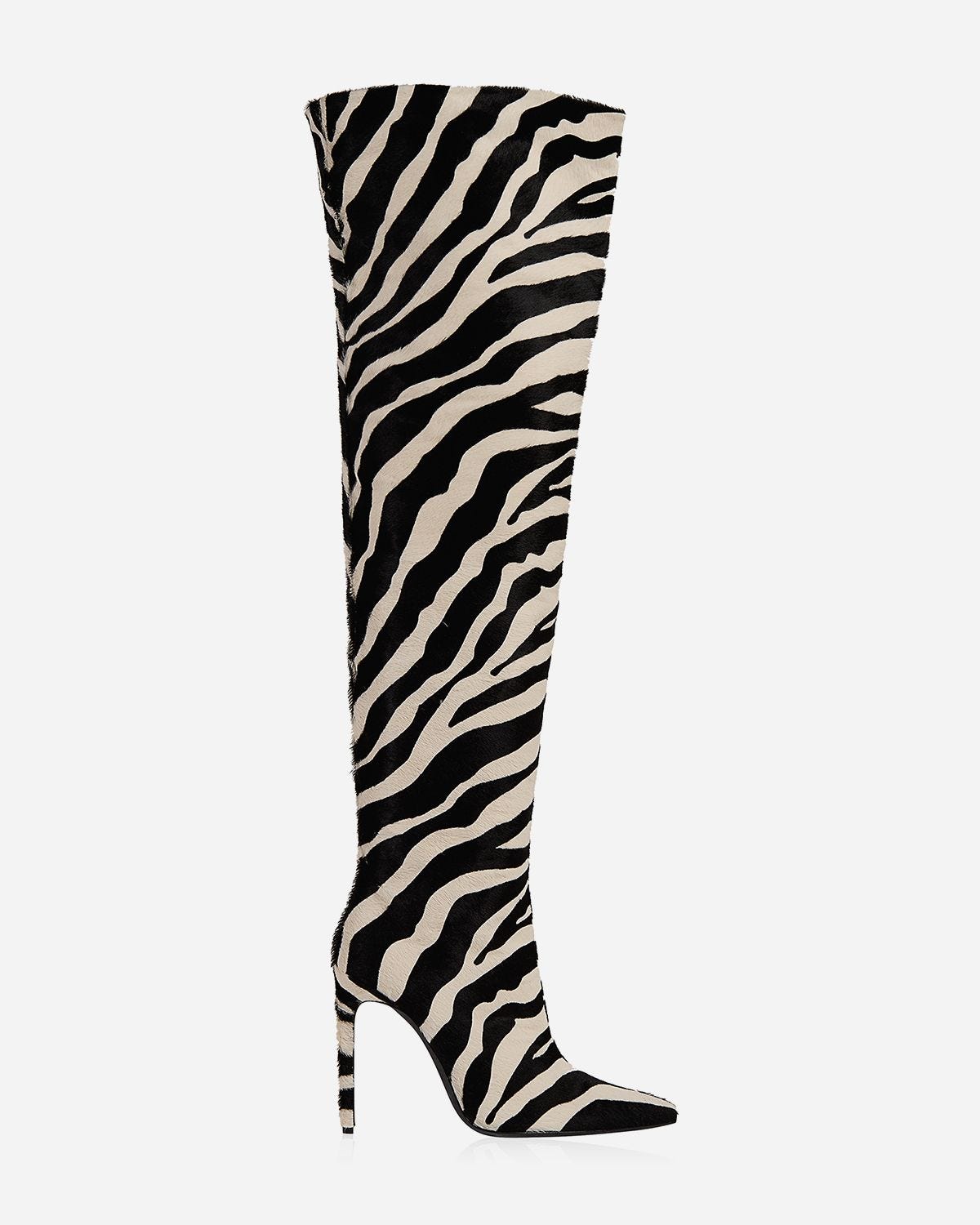 Zebra Ponyhair Over The Knee Boots