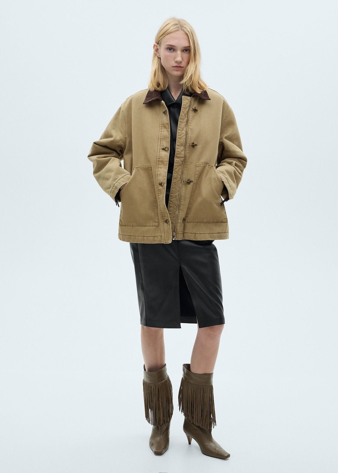 Parka with Contrasting Collar 