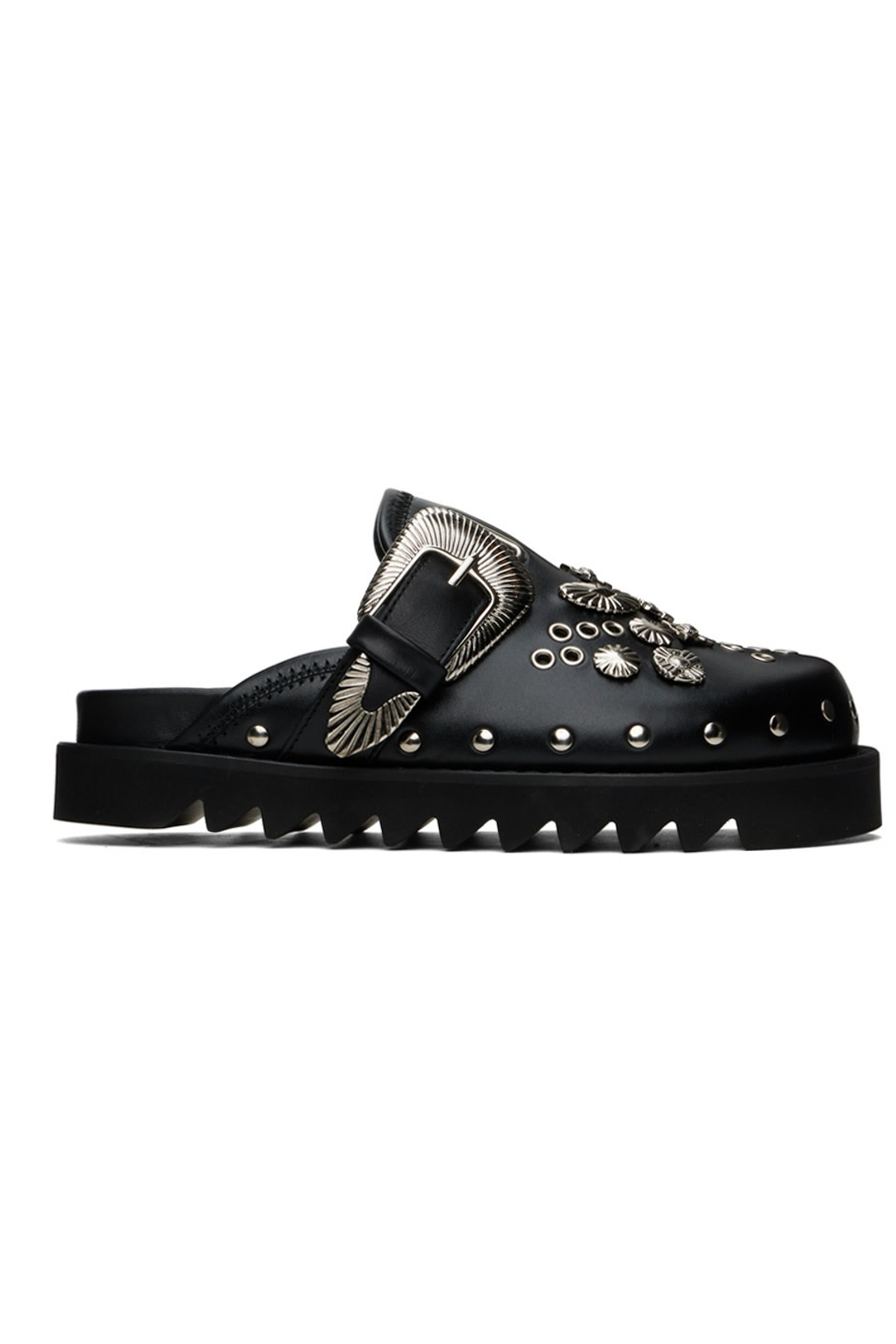 Black Eyelet Metal Sabot Loafers