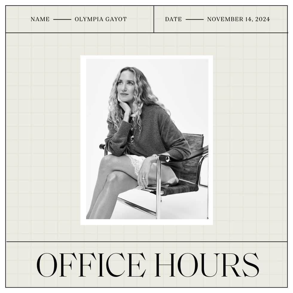 portrait of olympia gayot with her name and date above and the office hours logo below