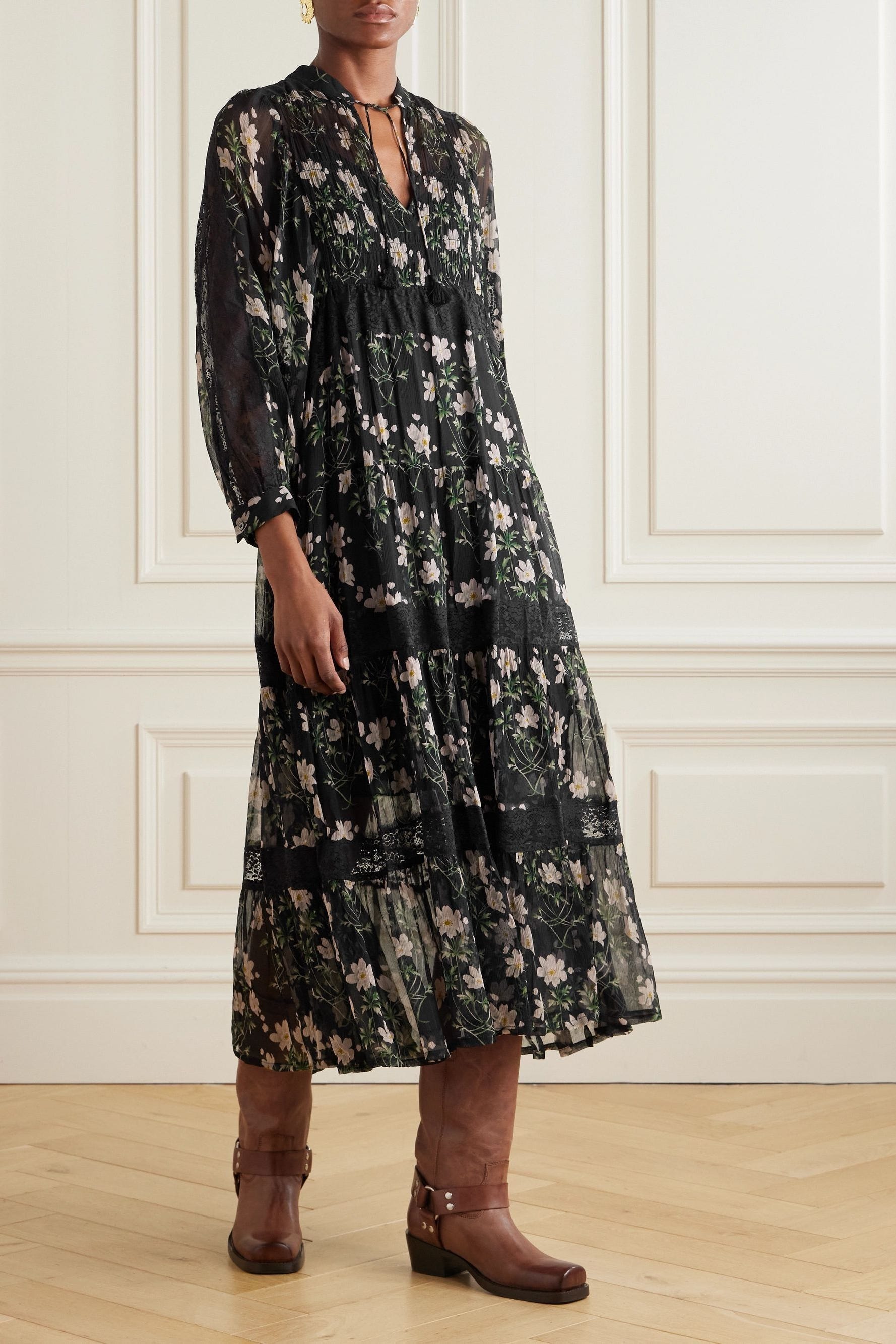 Elizabeth Tiered Lace Midi Dress