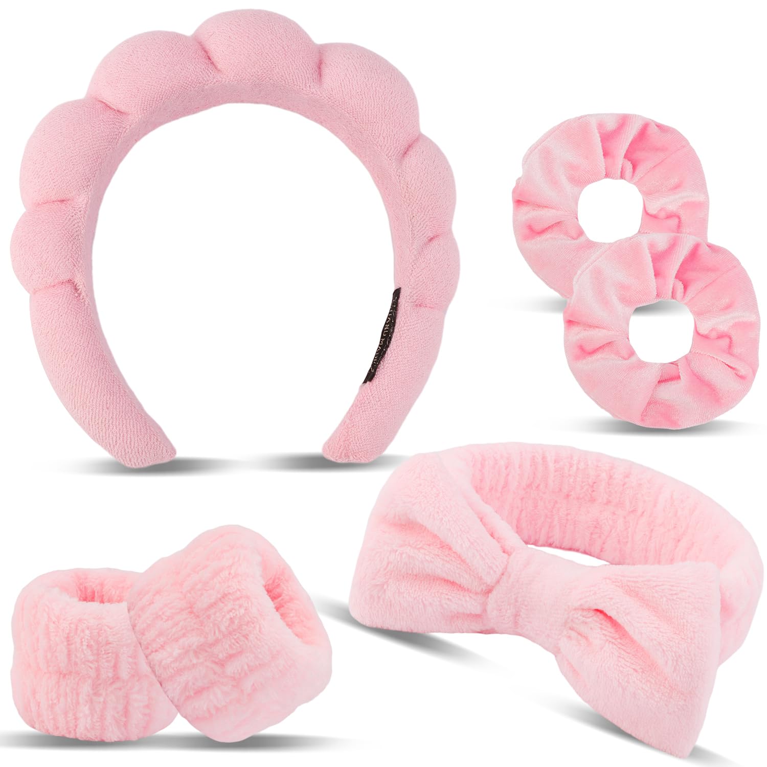 Spa Set: 6Pcs Pink Skincare Makeup Hair Scrunchies