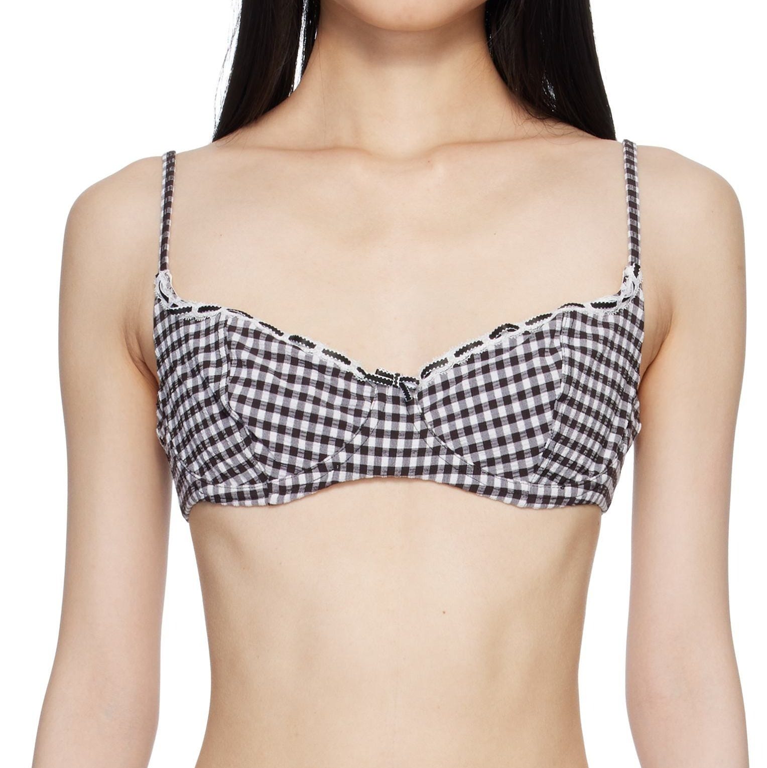 Black & White Cola Gingham Underwire Bikini Top