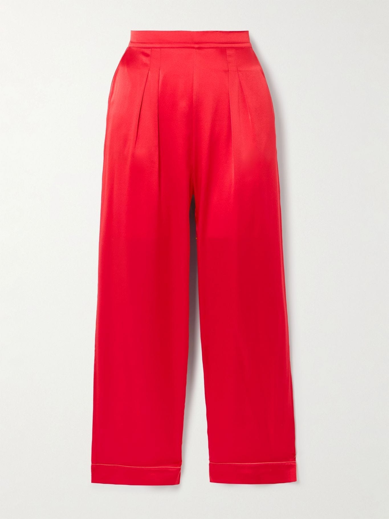 Mondain Piped Pleated Silk-Satin Pajama Pants