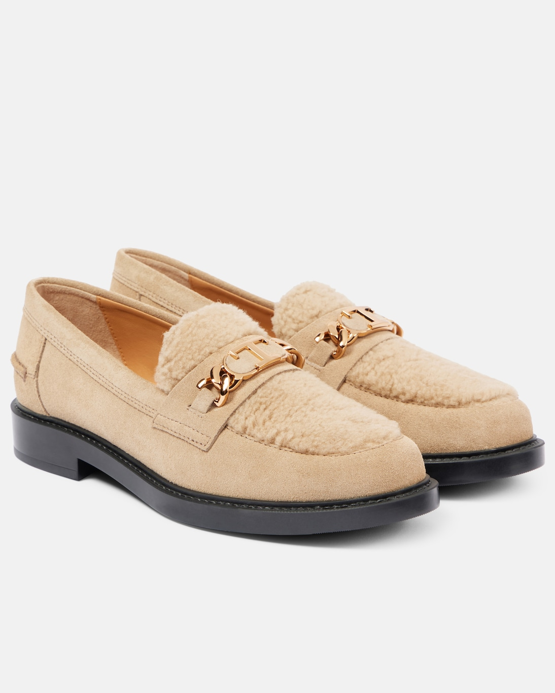 Shearling-Trimmed Suede Loafers