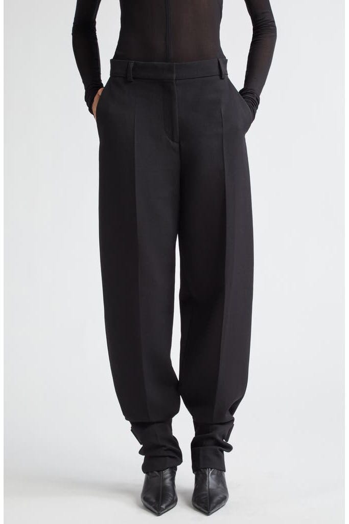 Slouch Buckle Barrel Leg Wool Blend Trousers