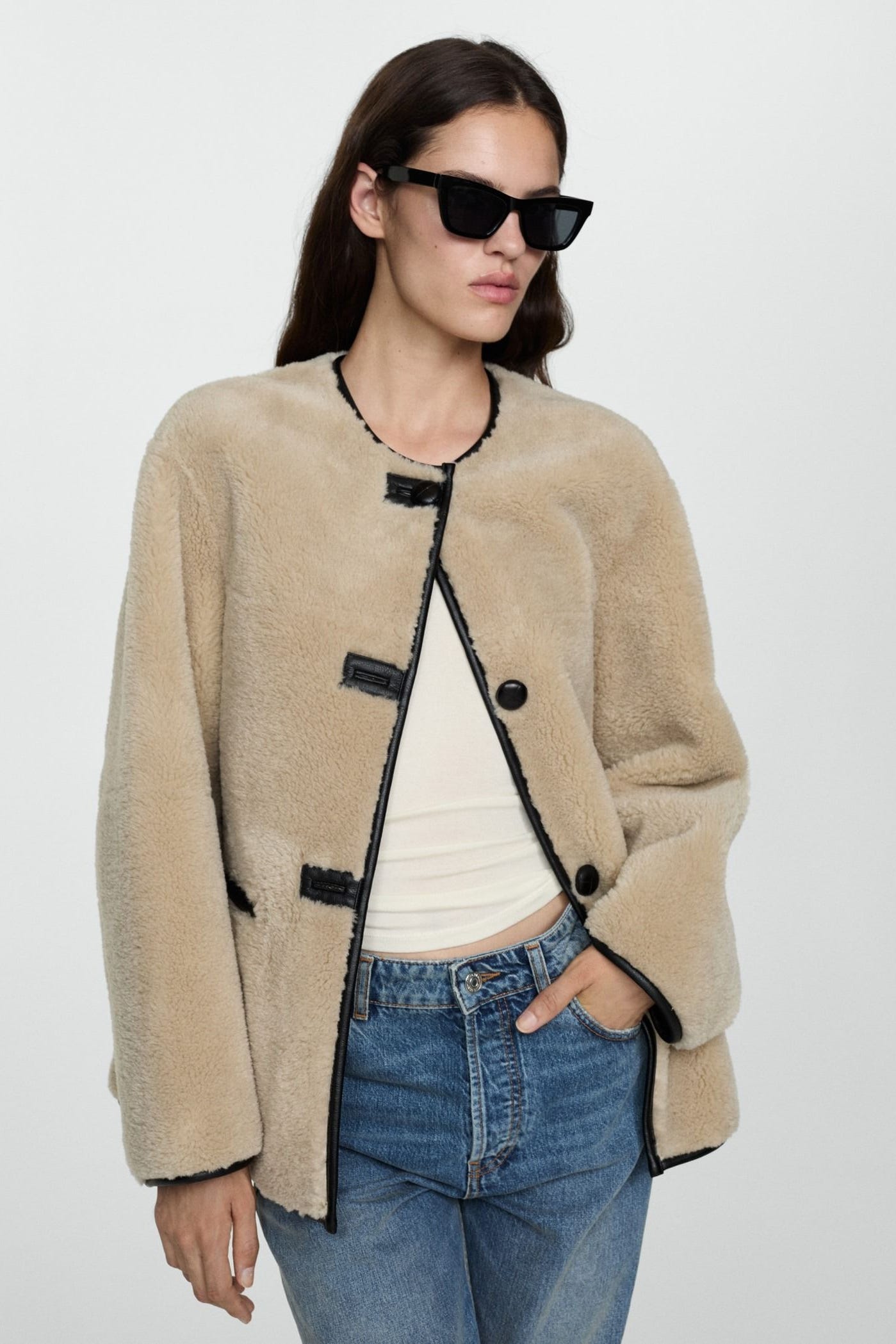 Fur-Effect Coat with Appliqués