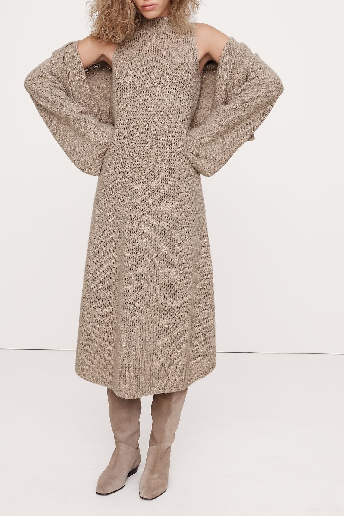 Merino-Blend Mock-Neck Midi Sweater Dress