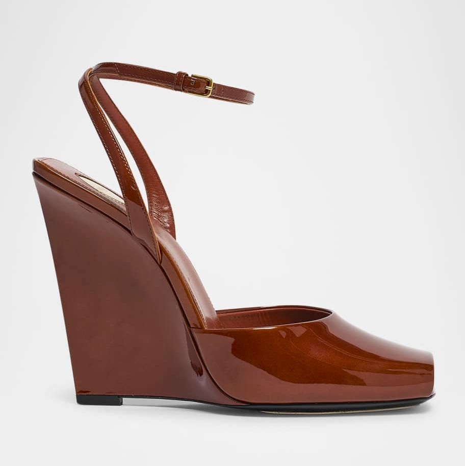 La Scandale Glossy Ankle-Strap Wedge Sandals