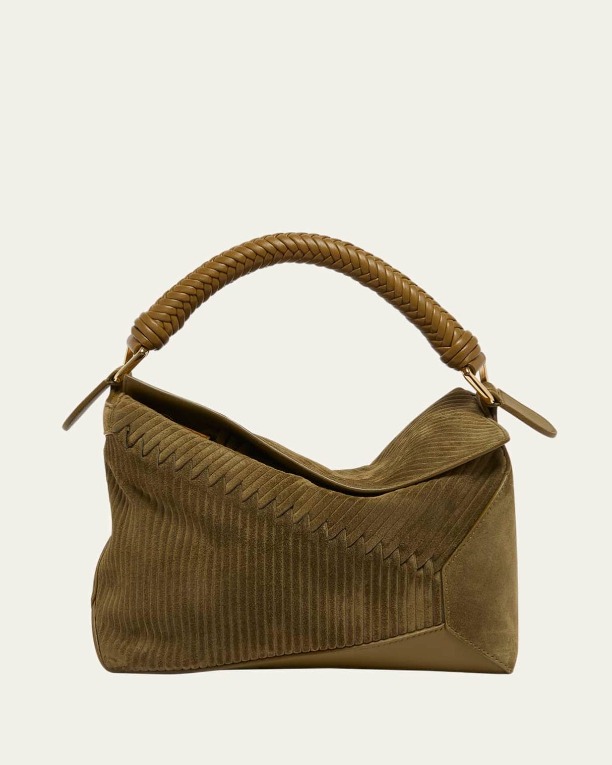 Puzzle Edge Small Suede Top-Handle Bag